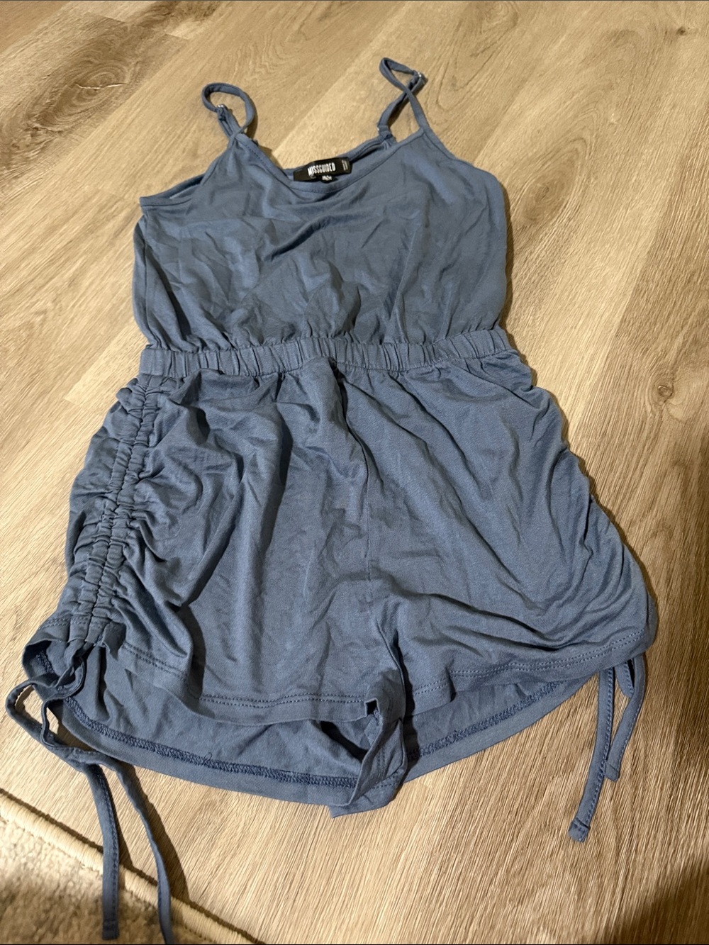 Missguided Blue Sleeveless Romper with Drawstring Sides